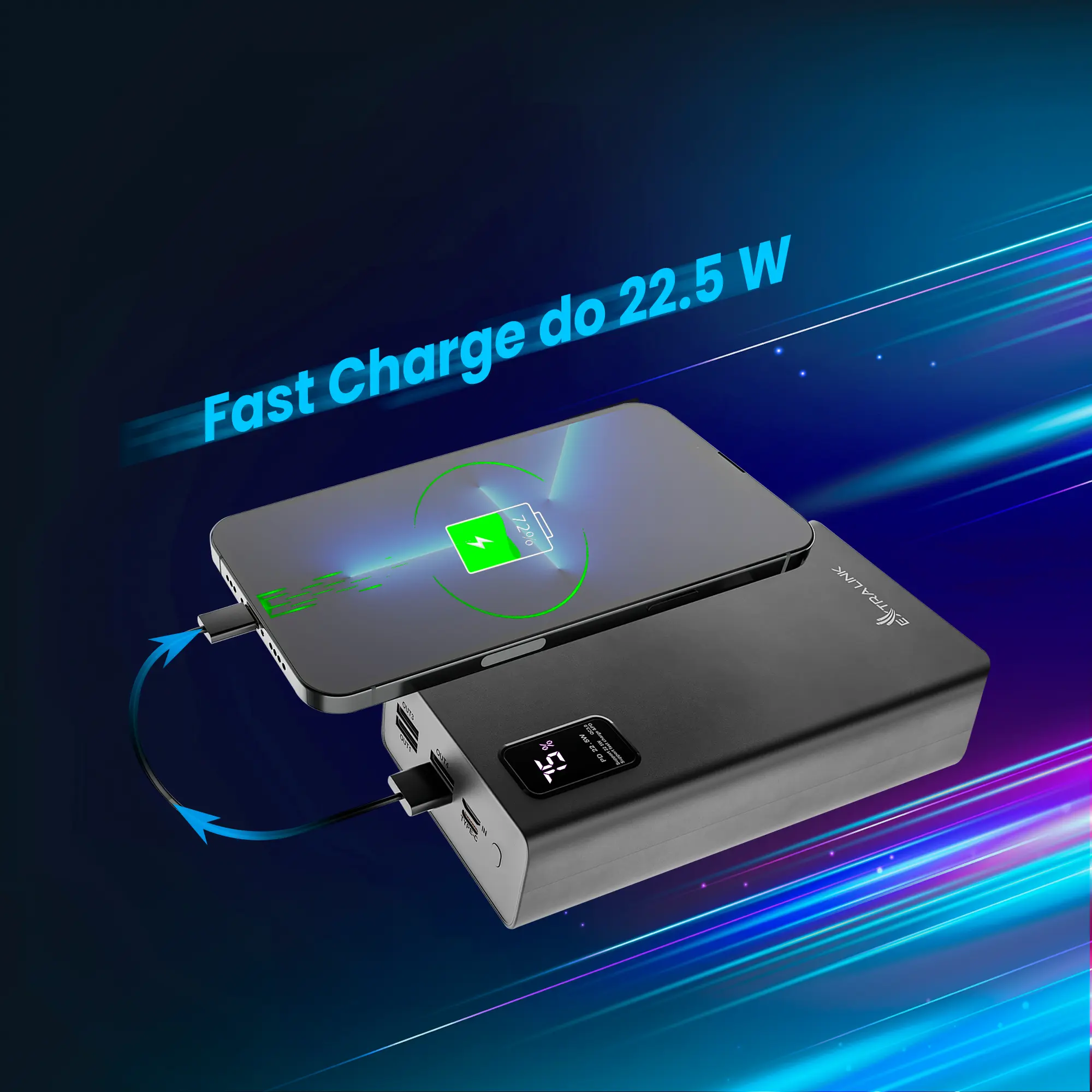 EXTRALINK EPB-069 30000MAH FAST CHARGING POWER BANK BLACK