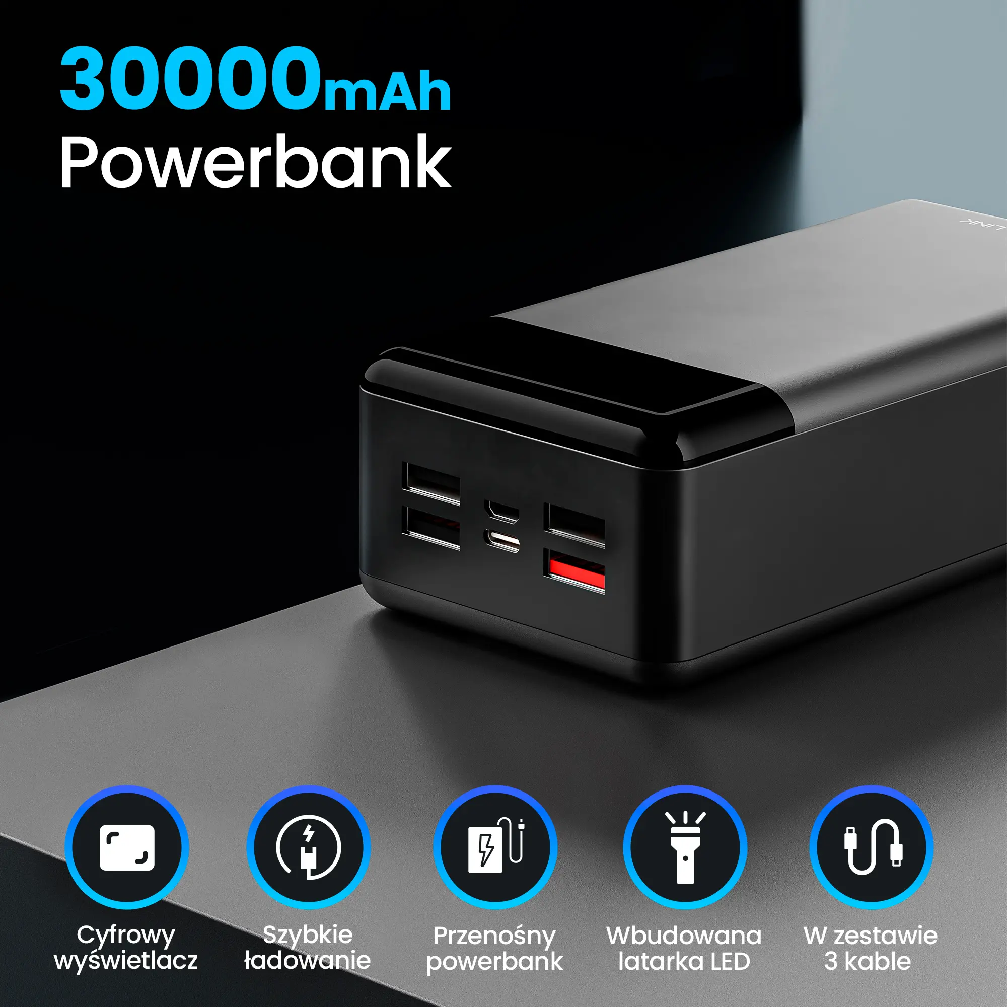 EXTRALINK EPB-124 30000MAH FAST CHARGING POWER BANK BLACK