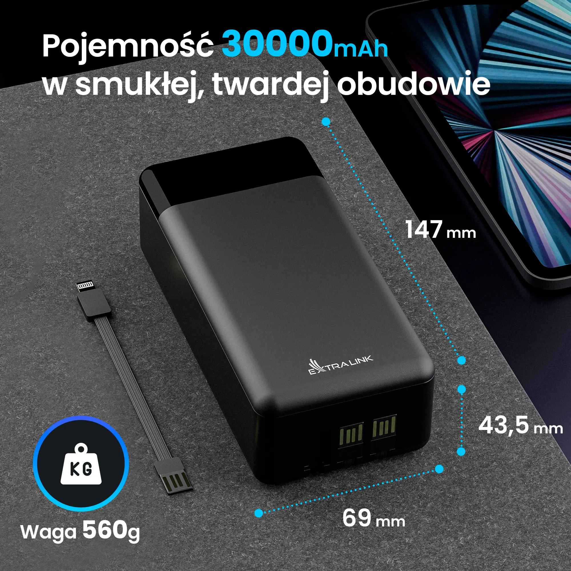 EXTRALINK EPB-124 30000MAH FAST CHARGING POWER BANK BLACK