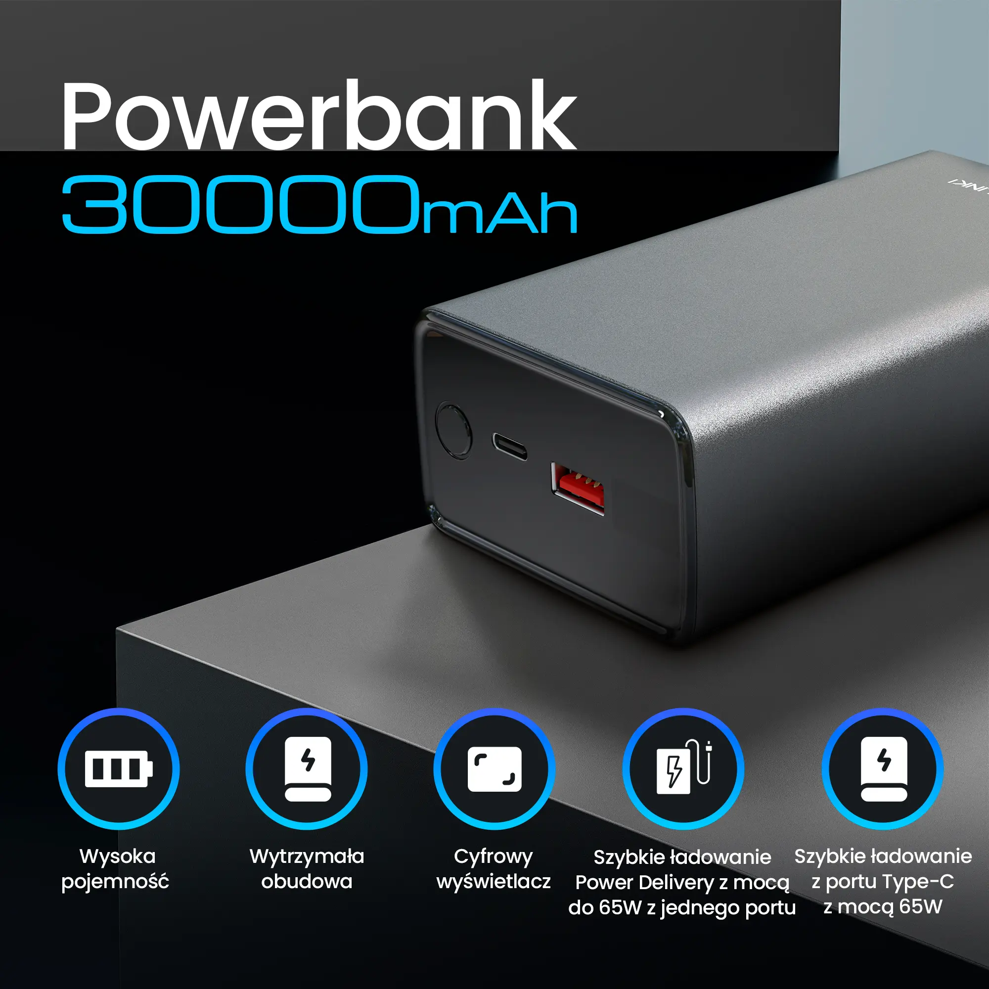 EXTRALINK EPB-127 30000MAH FAST CHARGING 65W PD POWER BANK SILVER