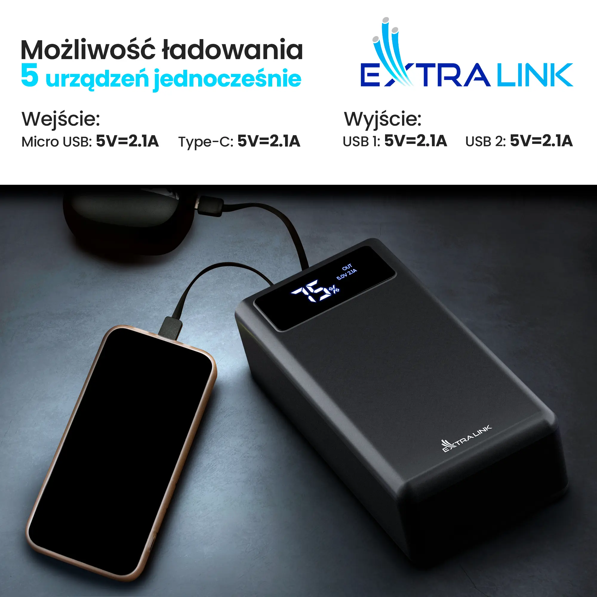 Extralink EPB-114 50000 mAh Black, Powerbank