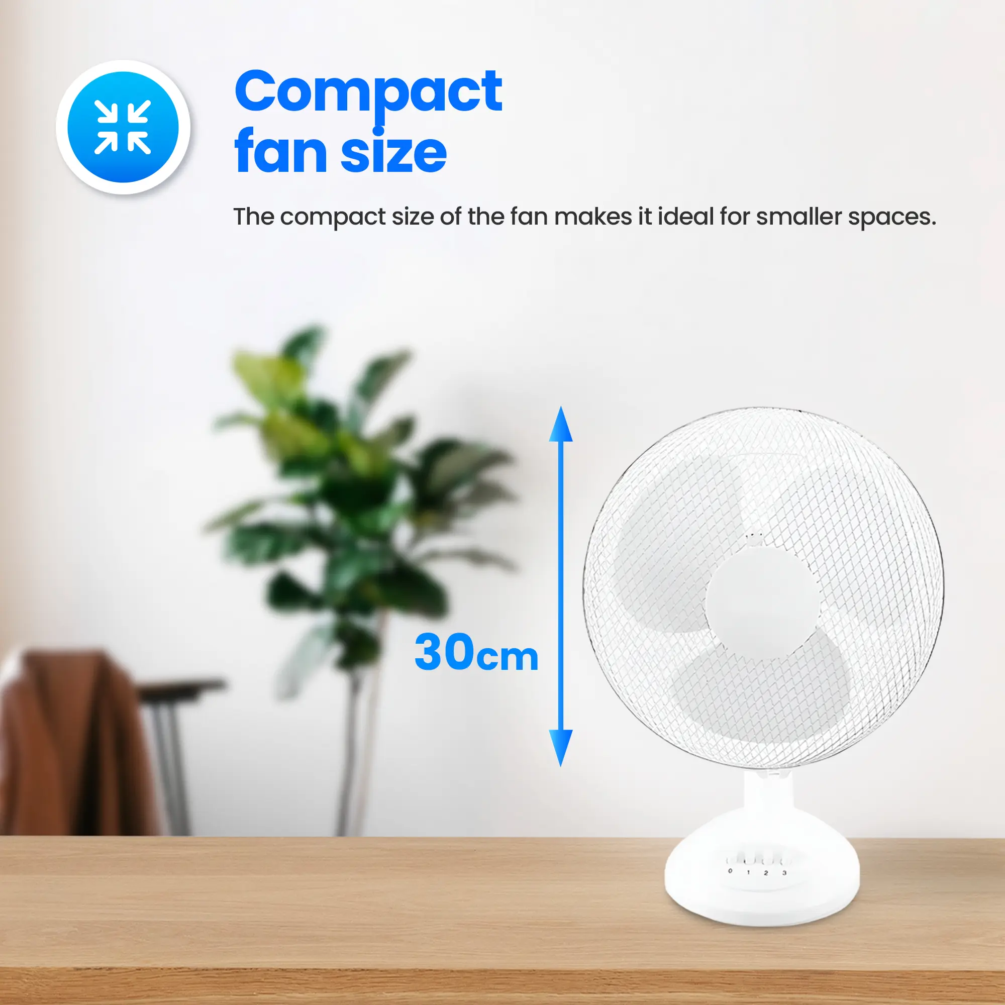 EMERIO FN-114202 TABLE FAN 30CM, 3 BLADES, 3 SPEED SETTINGS, WHITE