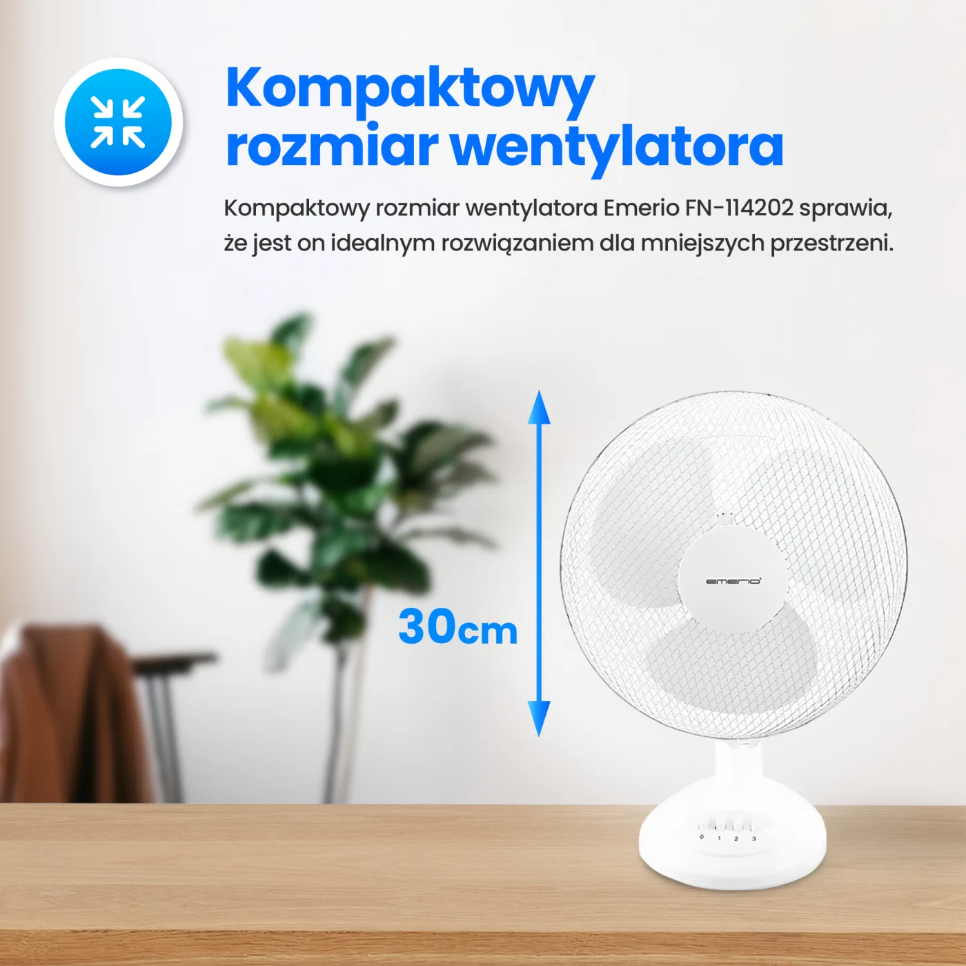 EMERIO FN-114202 TABLE FAN 30CM, 3 BLADES, 3 SPEED SETTINGS, WHITE