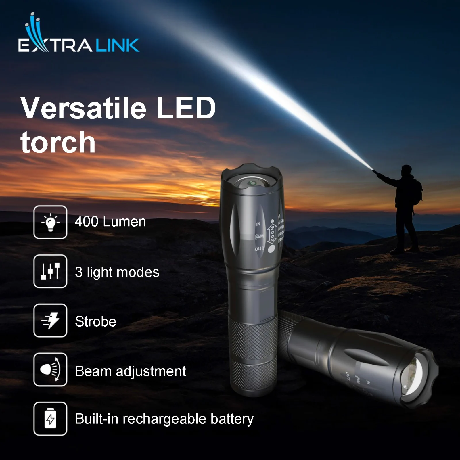 Extralink EFL-1031 Odin | Latarka LED | wbudowany akumulator, 10W, 400lm