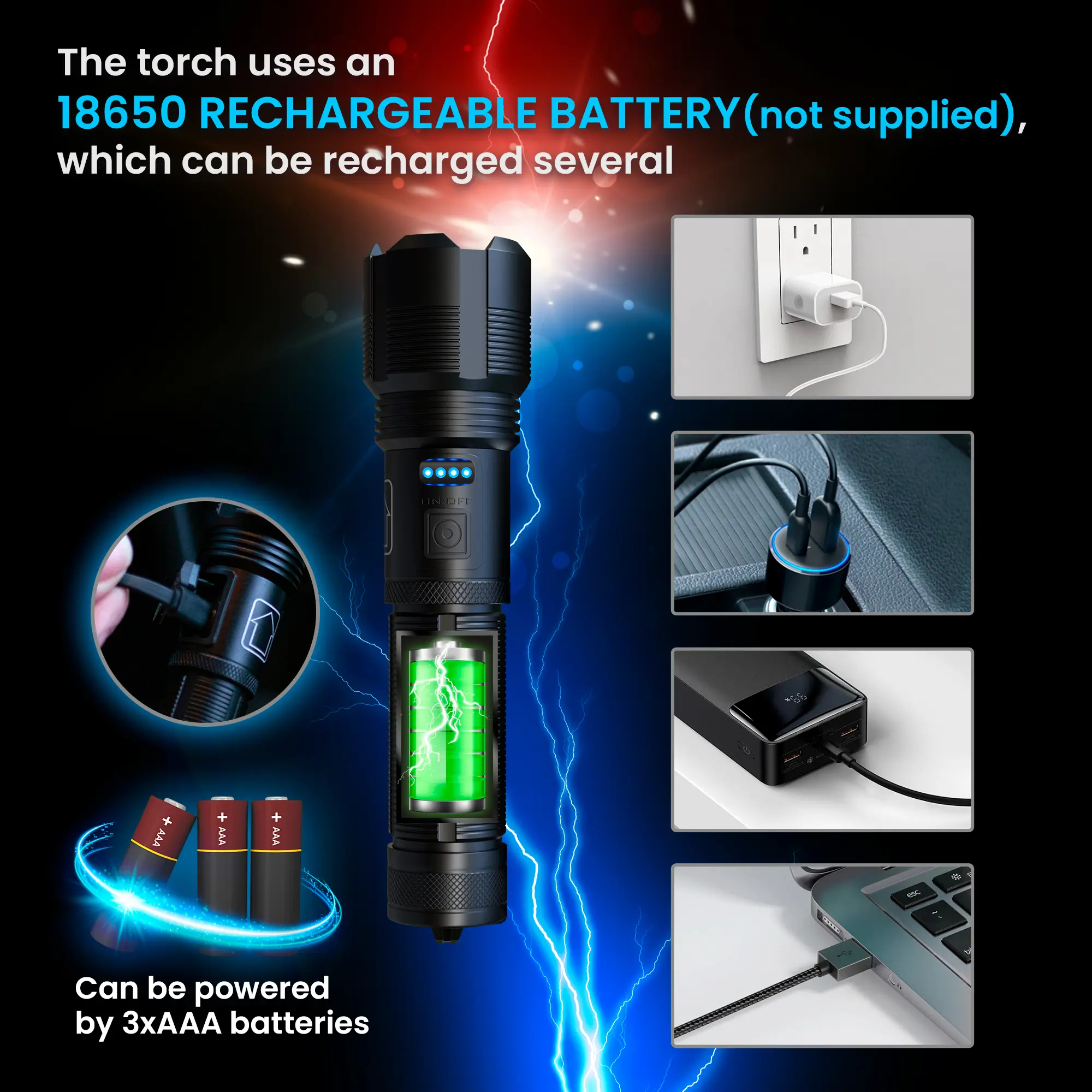 EXTRALINK FLASHLIGHT LED EFL-1126 THOR 1000LM RECHARGEABLE BATTERY batna24