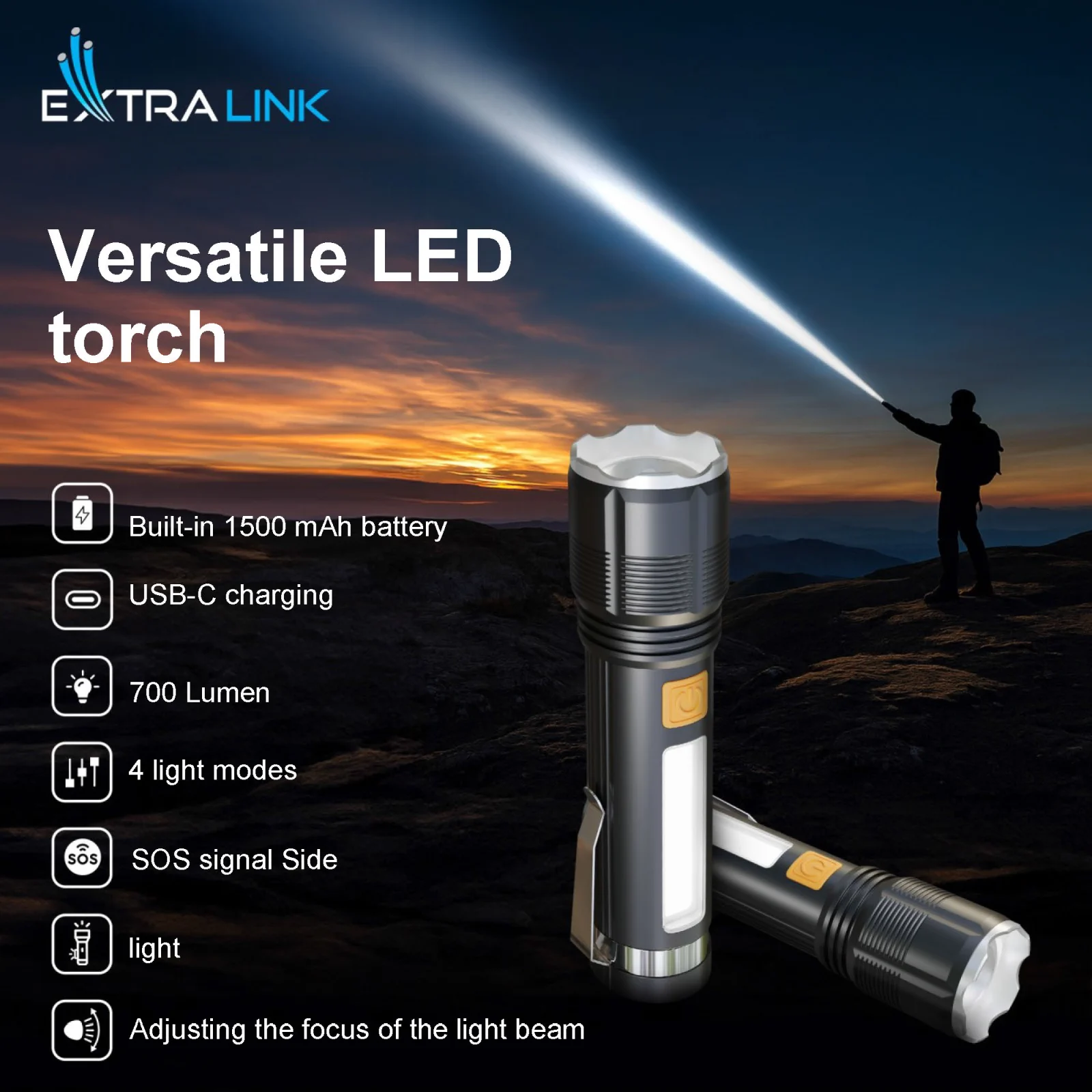 Extralink EFL-1138 Wili | Latarka LED | wbudowany akumulator, 700lm
