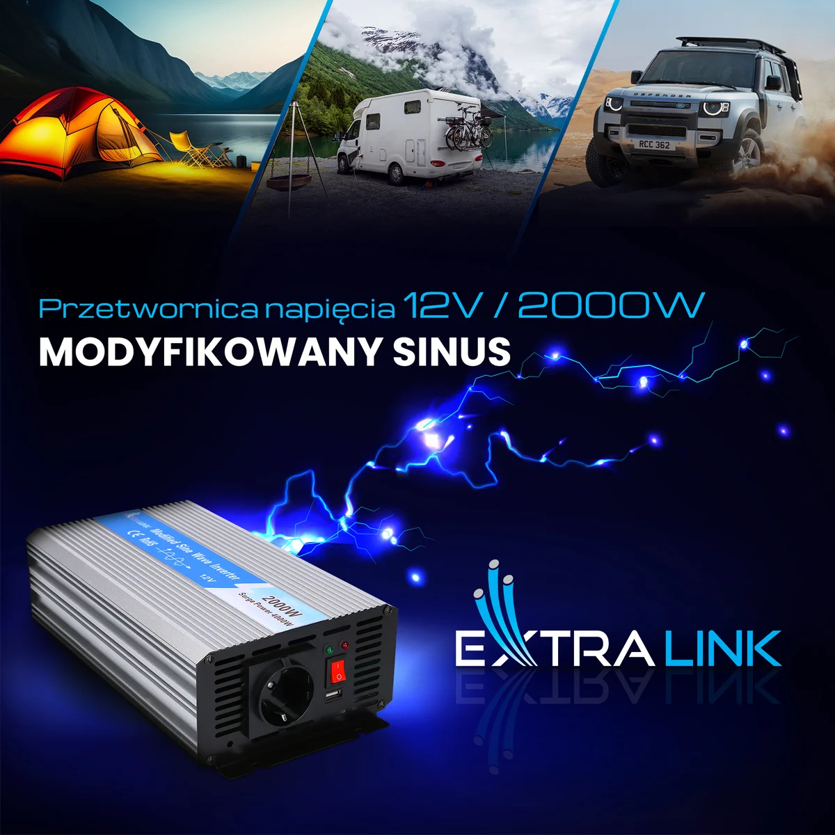 EXTRALINK VOLTAGE CONVERTER 12V - 230V, 2000W, MODIFIED SINUS OPIM-2000W batna24