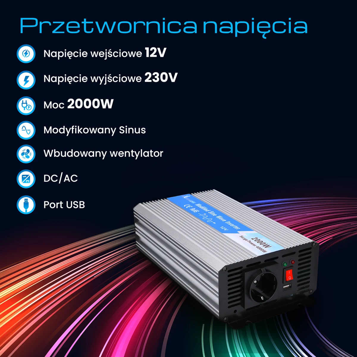 EXTRALINK VOLTAGE CONVERTER 12V - 230V, 2000W, MODIFIED SINUS OPIM-2000W batna24