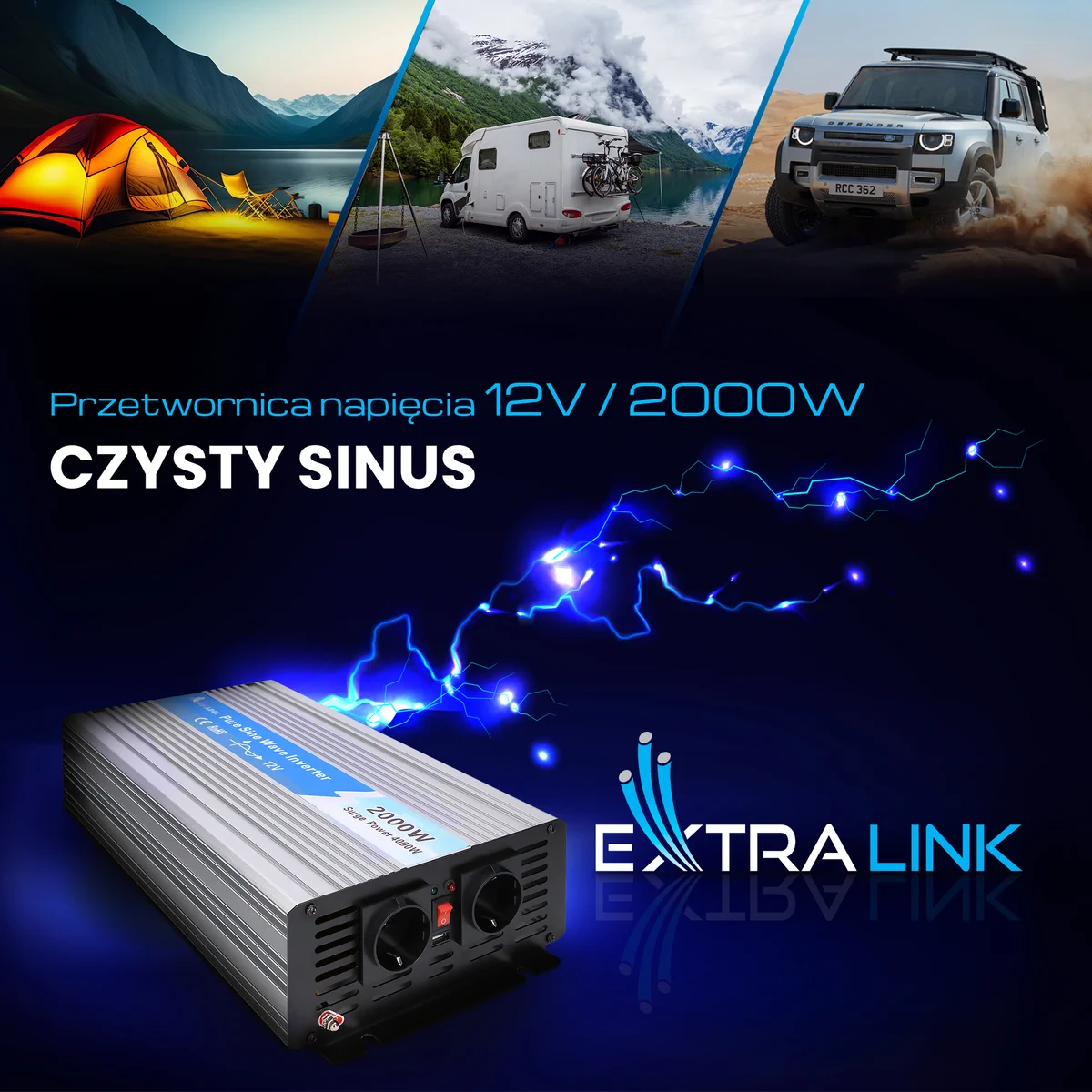 EXTRALINK VOLTAGE CONVERTER 12V - 230V, 2000W, PURE SINUS OPIP-2000W batna24