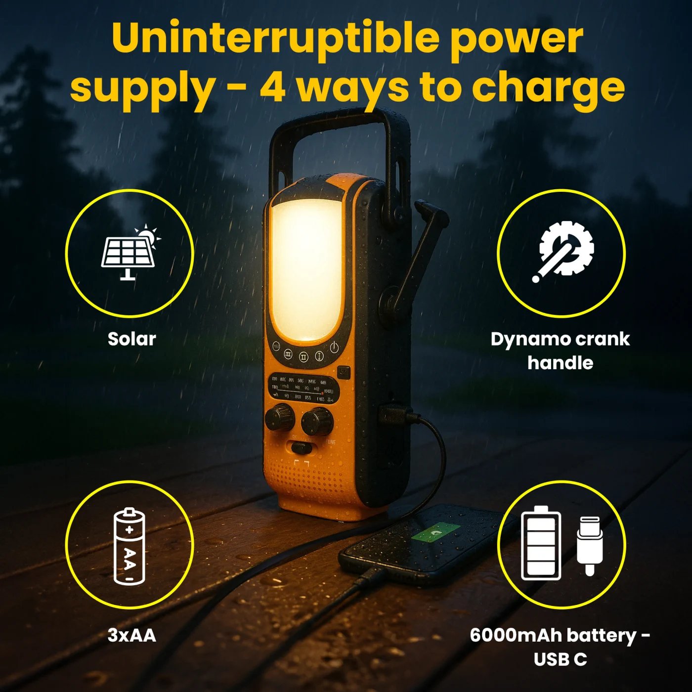 EXTRALINK SOLAR EMERGENCY RADIO WITH CRANK DYNAMO POWERBANK 6000MAH WITH FLASHLIGHT SOS