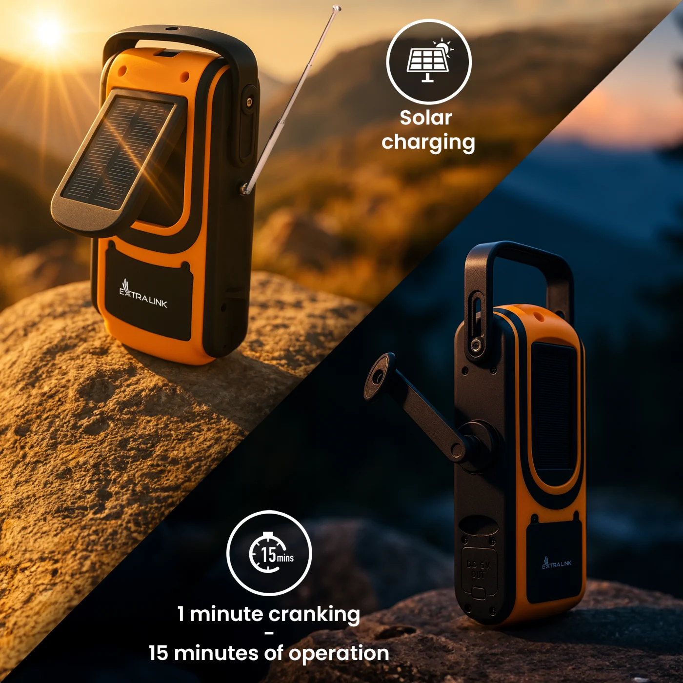 EXTRALINK SOLAR EMERGENCY RADIO WITH CRANK DYNAMO POWERBANK 6000MAH WITH FLASHLIGHT SOS