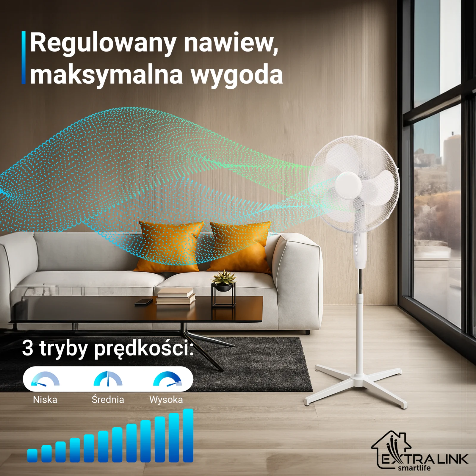 Extralink Bryza ESF-40D-WH Biały | Wentylator stojący | 3 łopatki, 3 prędkości