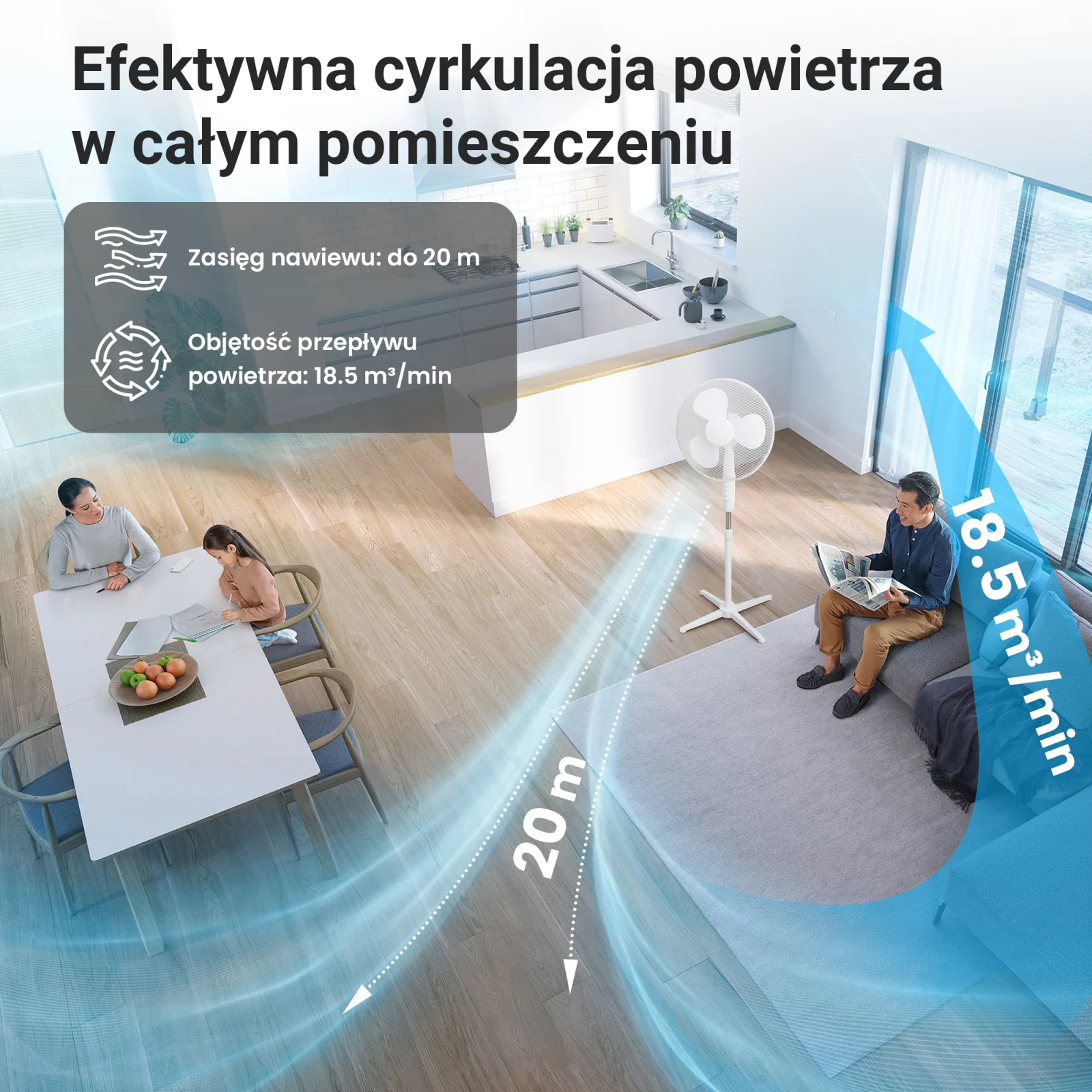 Extralink Bryza ESF-40D-WH Biały | Wentylator stojący | 3 łopatki, 3 prędkości