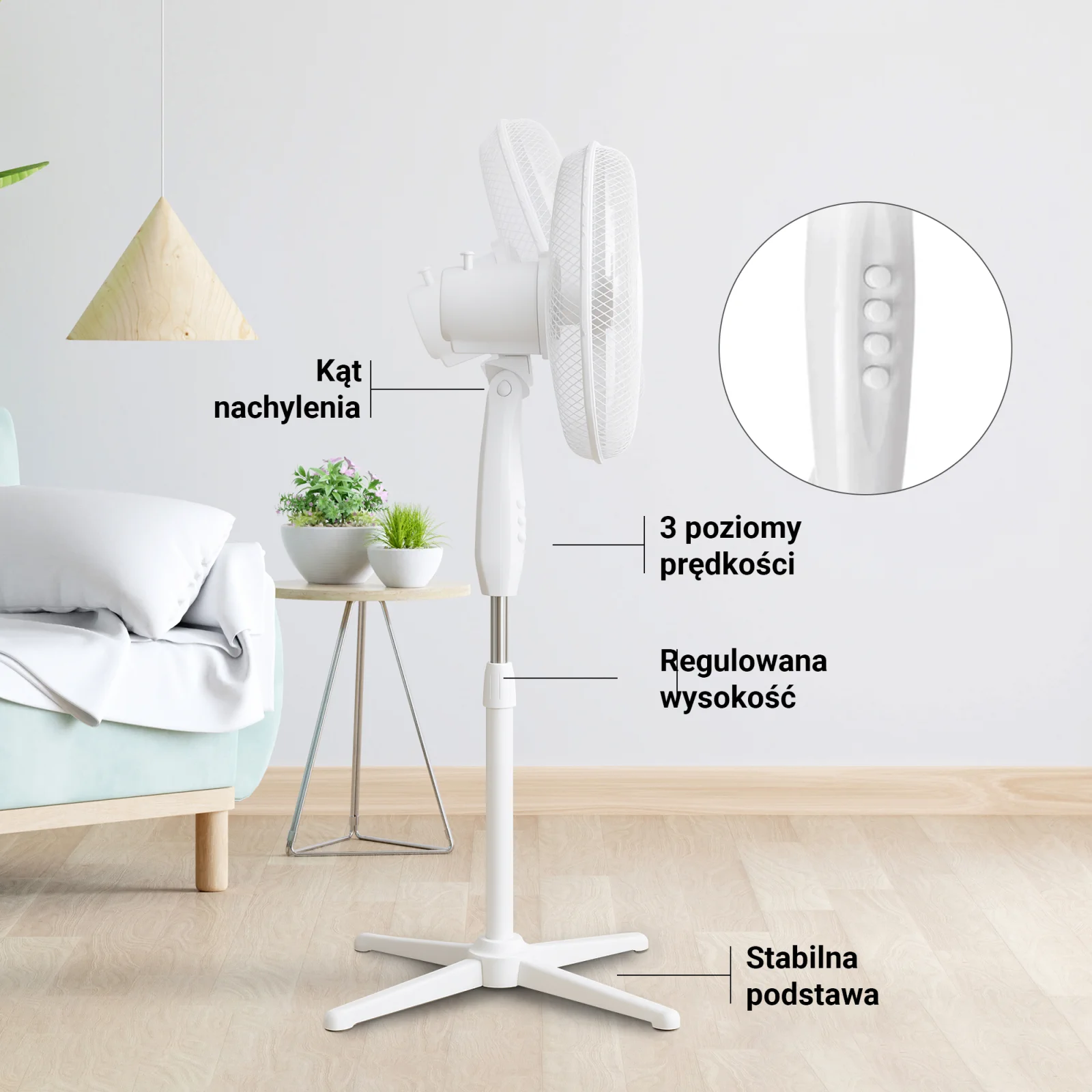 Extralink Bryza ESF-40D-WH Biały | Wentylator stojący | 3 łopatki, 3 prędkości