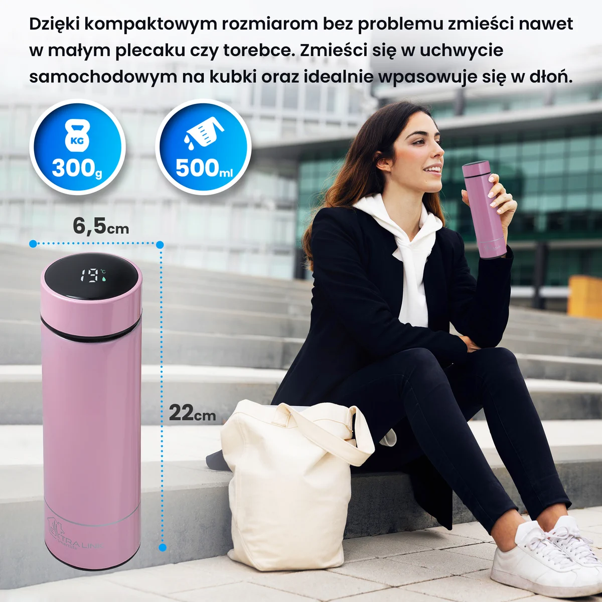 EXTRALINK LED THERMAL MUG WHITE batna24