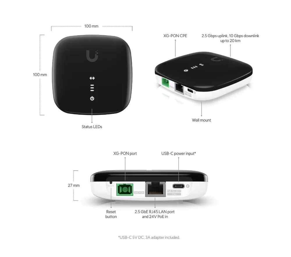 UBIQUITI UISP-FIBER-XG 10GBPS XG-PON OPTICAL NETWORK TERMINAL WITH A 2.5GBE RJ45 LAN batna24