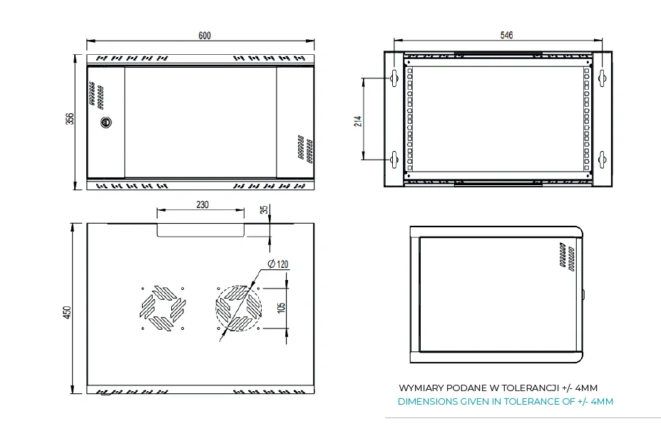 EXTRALINK PREMIUM 6U 600X450 WALL-MOUNTED RACKMOUNT CABINET BLACK