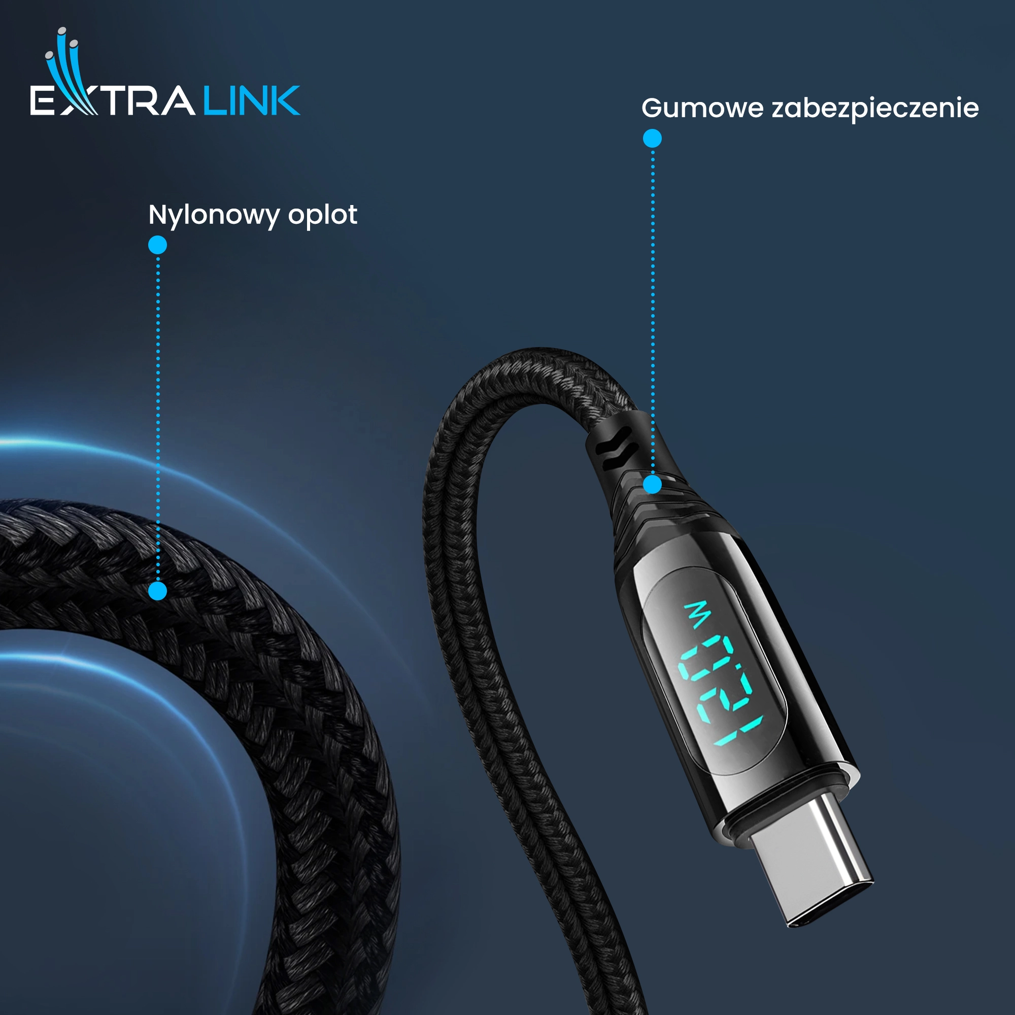 Extralink-Smart-Life-USB-Type-C-to-Type-Cable-Braided-Black-with-LED-Display