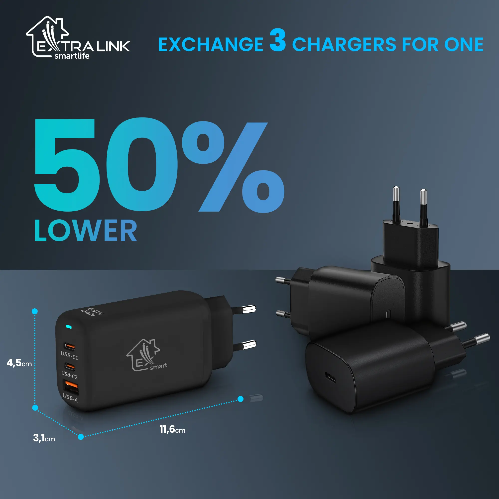 Extralink-Smart-Life-Fast-Charger-65W-GaN