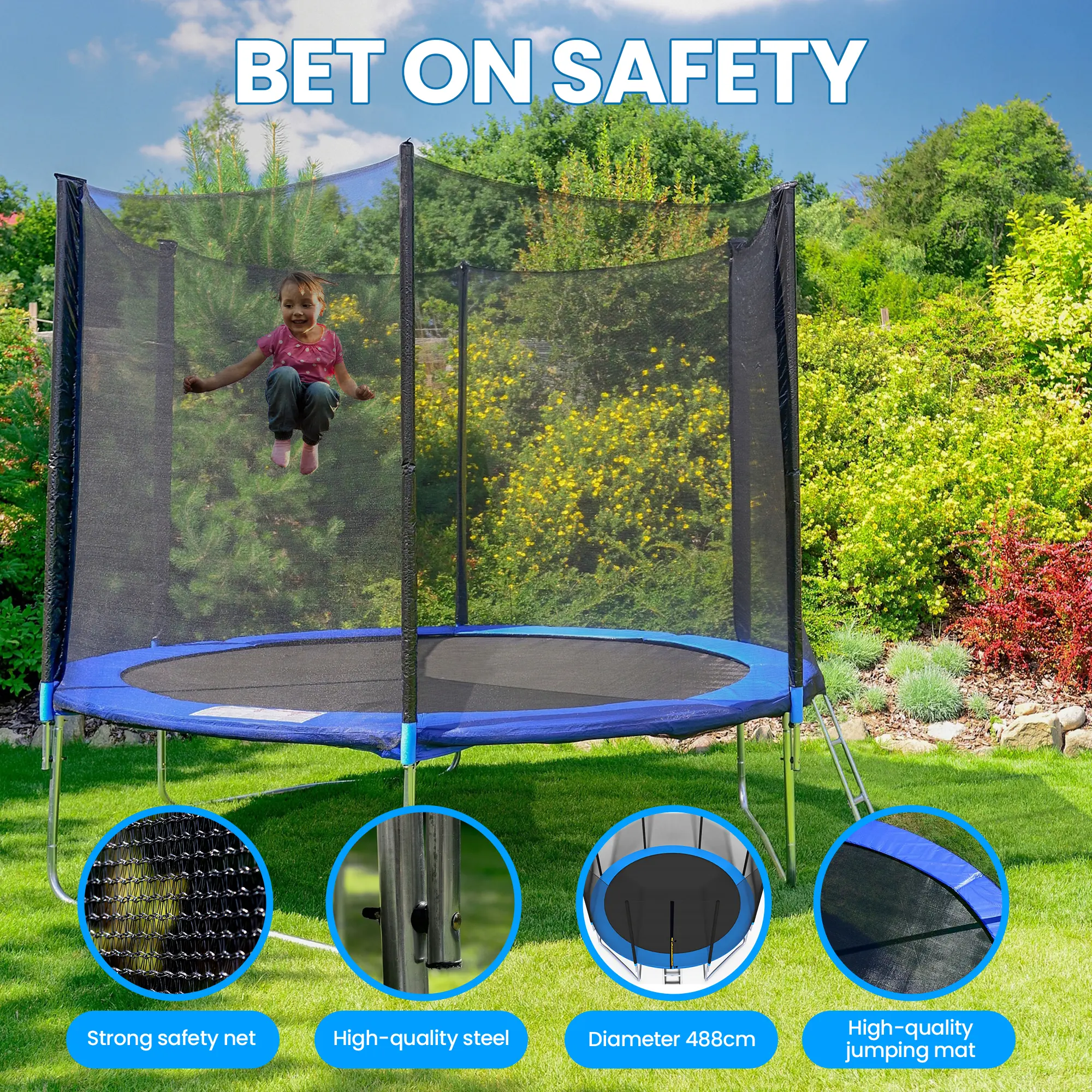 EXTRALINK HOME TRAMPOLINA Z SIATKĄ 16FT (SR.488CM)
