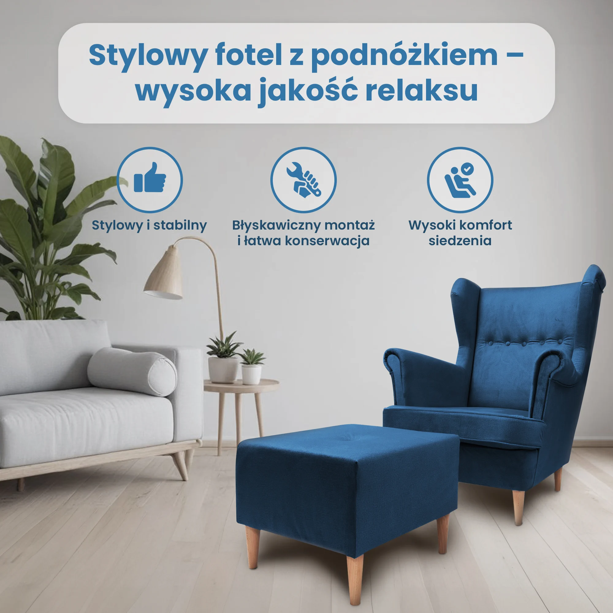 FOTEL JANE Z PODNÓŻKIEM, granatowy
