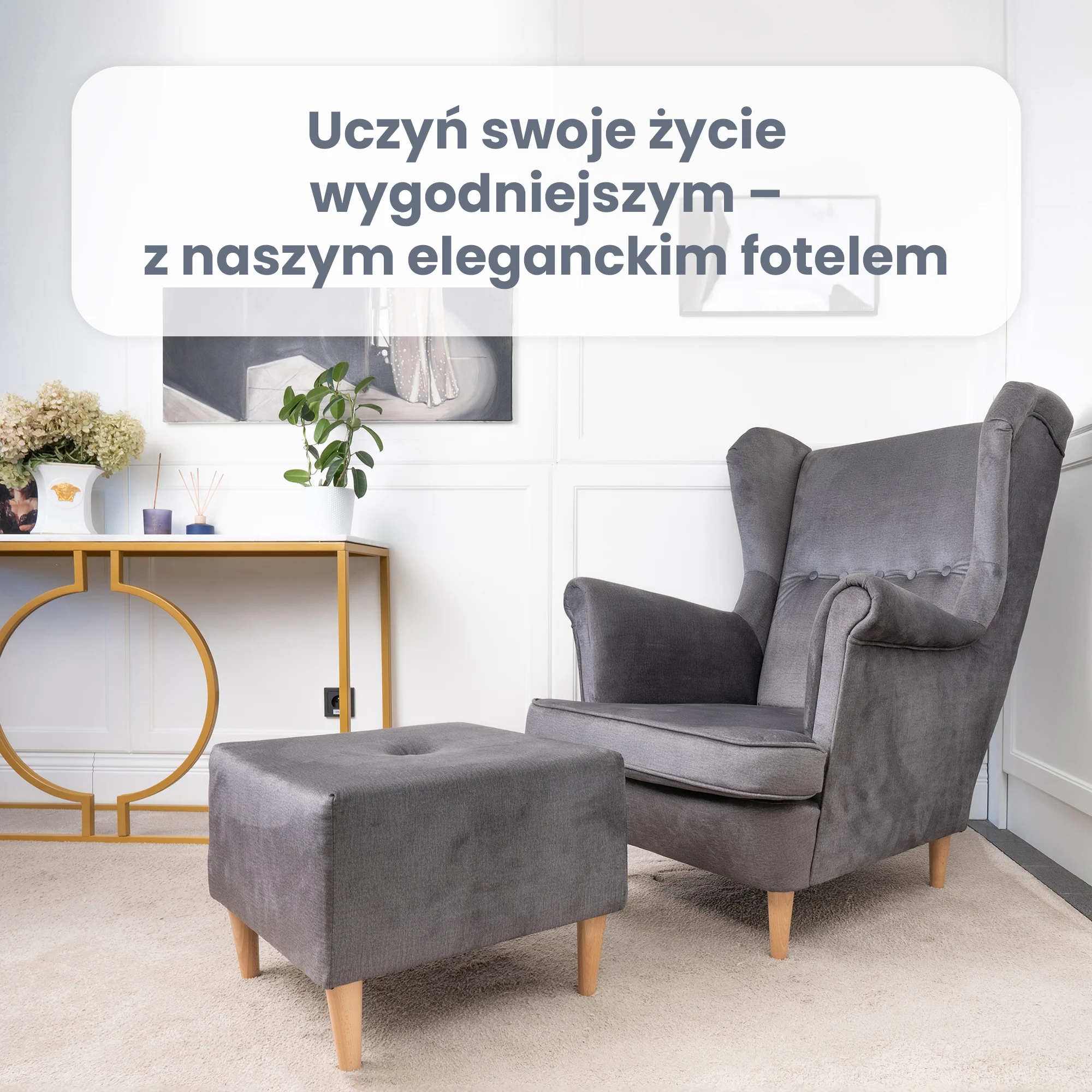 JANE armchair with footrest, grey