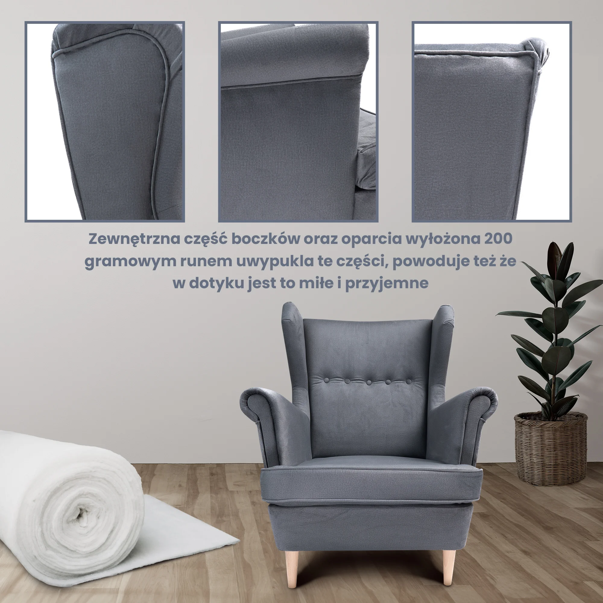 JANE armchair with footrest, grey