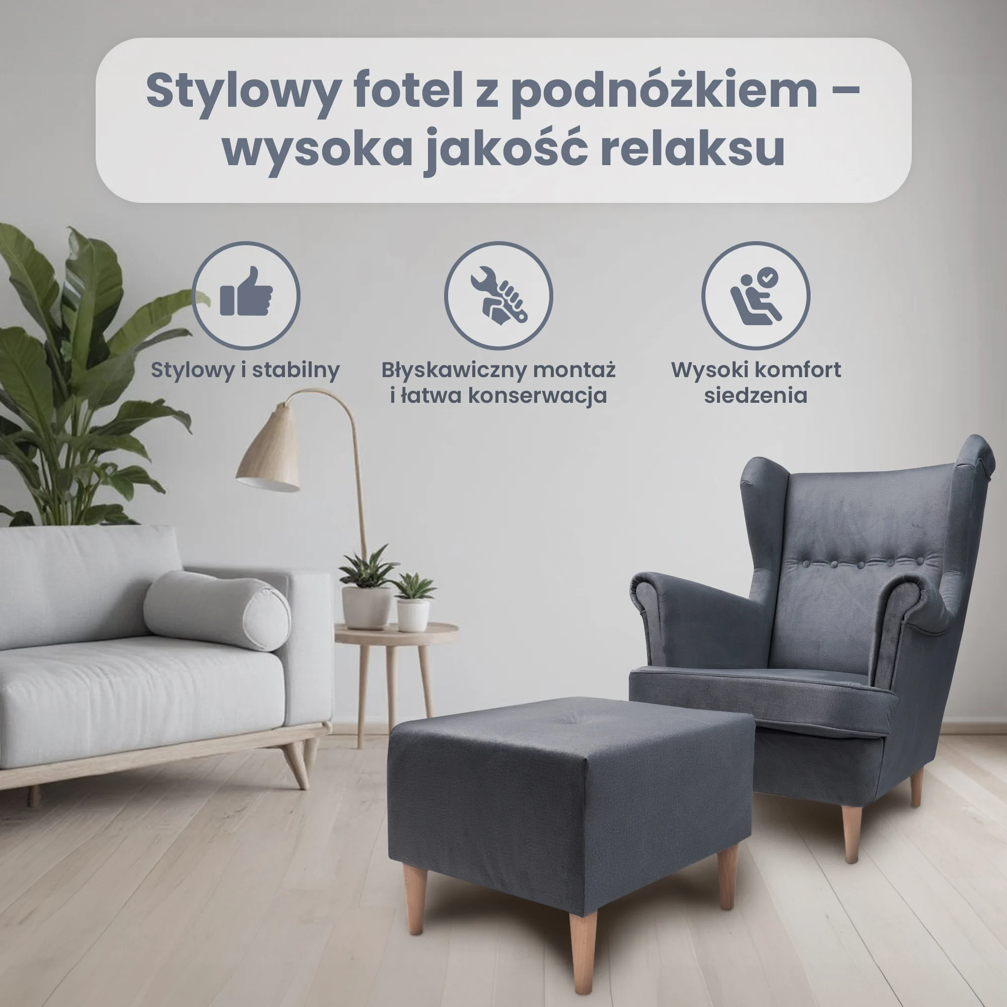 JANE armchair with footrest, grey