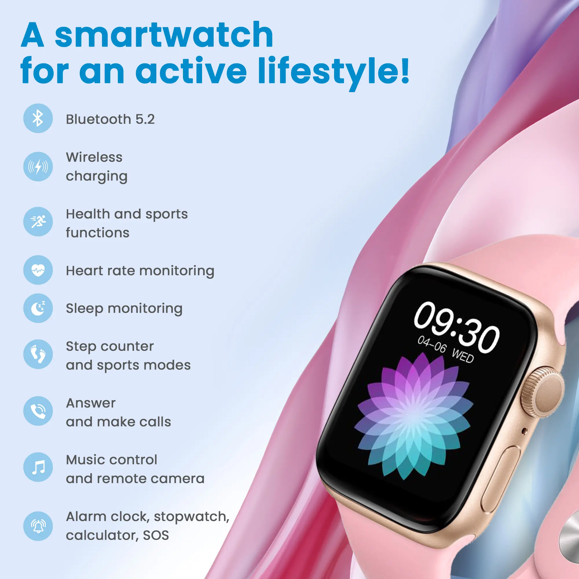EXTRALINK LIFESTYLE SMARTWATCH F89 ZŁOTY + RÓŻOWA/CZARNA OPASKA