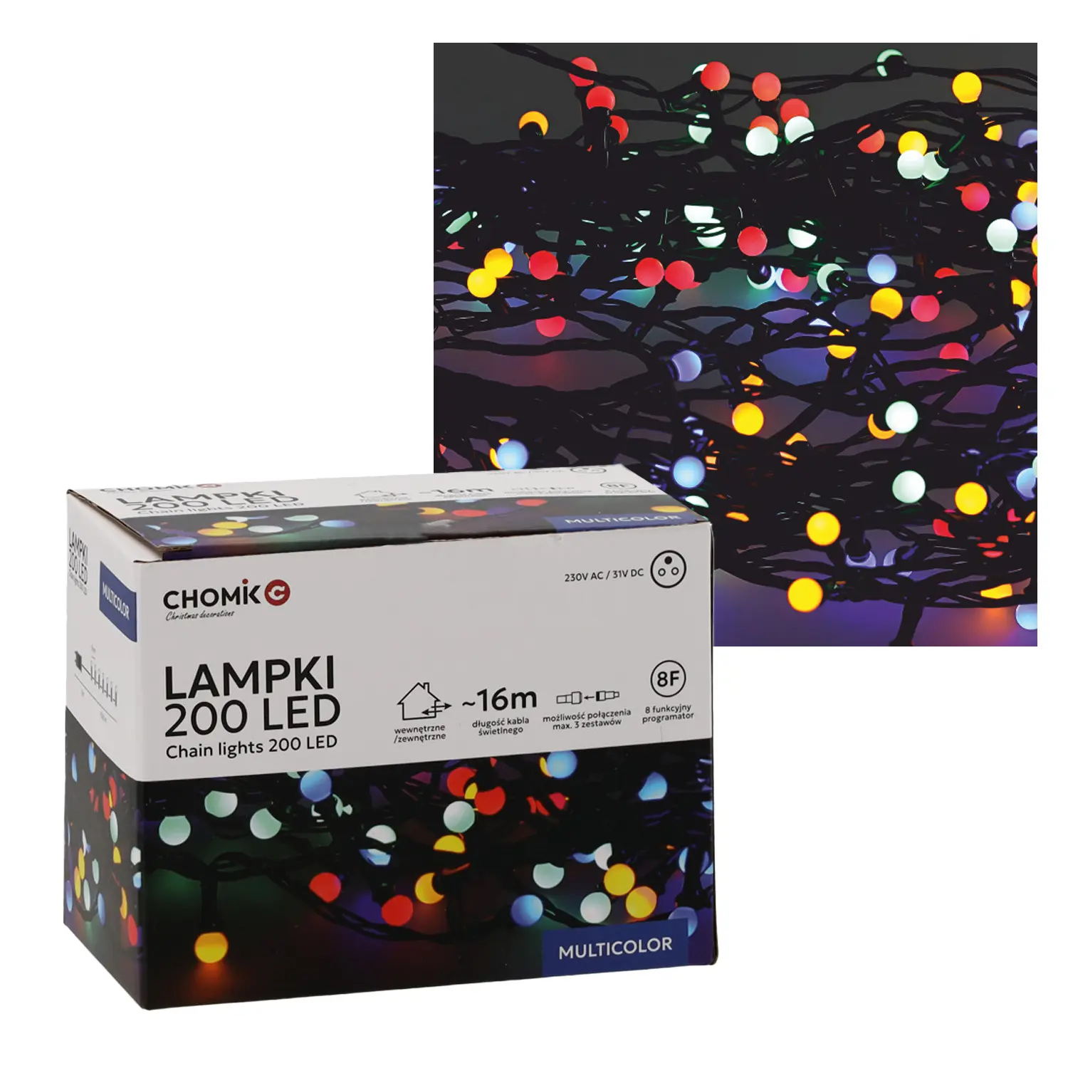 EXTRALINK LAMPKI LED KULKI 200L MULTIKOLOR, DŁ. 3 + 16 M *0160