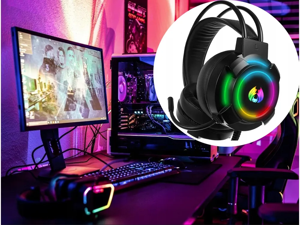EXTRALINK SŁUCHAWKI GAMINGOWE PRZEWODOWE NAUSZNE RGB Z MIKROFONEM 5.1 - 06317