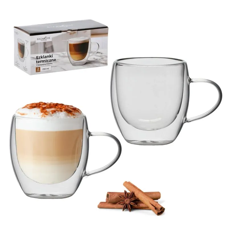 EXTRALINK KPL. 2 SZKLANEK TERMICZNYCH Z PODWÓJNĄ ŚCIANKĄ Z UCHEM 250 ML - 9784