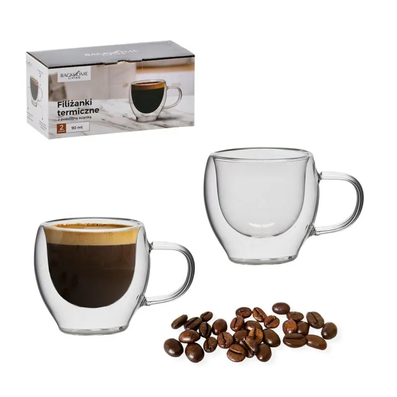 EXTRALINK KPL. 2 FILIŻANEK TERMICZNYCH Z PODWÓJNĄ ŚCIANKĄ 90 ML - 9791