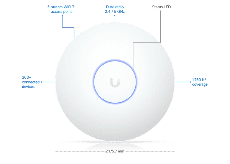 UBIQUITI U7-LR WIFI 7 ACCESS POINT, 1X 2.5GBE POE