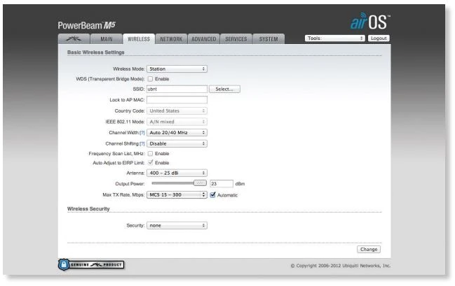PBE-M2-400 POWERBEAM 2.4GHZ 18DBI airOS